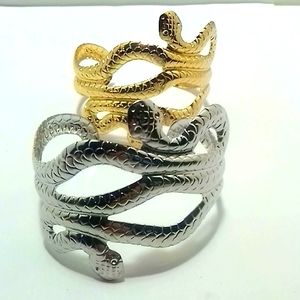 Silver & Gold Egyptian Style Snake Charm Cuff Bracelets